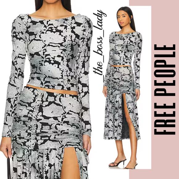 Free People set co-ord top and midi skirt pleated matching set boho XS - Picture 3 of 13